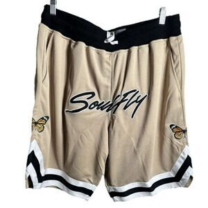 NWT Rod Wave SOULFLY Men’s Beige Shorts Butterfly Embroidered Patches & Logo 3XL